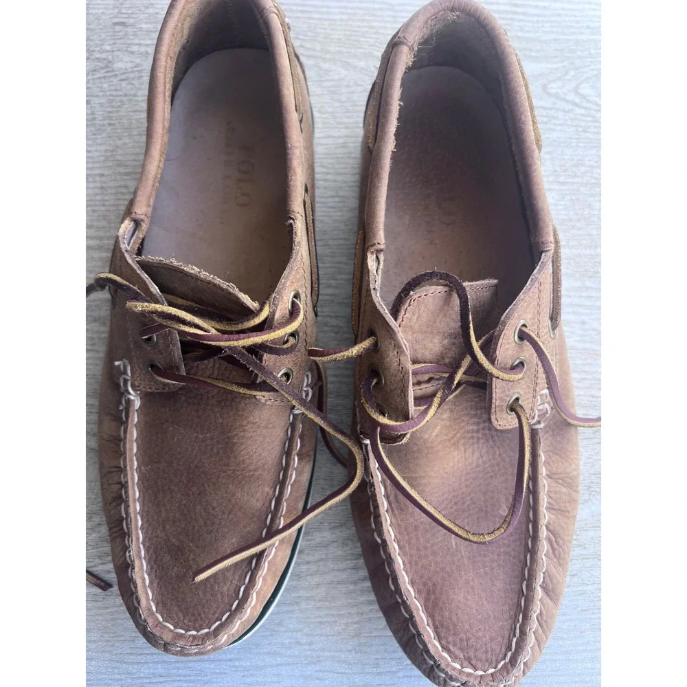 Polo Ralph Lauren Bienne‎ Mens Brown Leather Boat Shoes Loafers 9.5D 14357